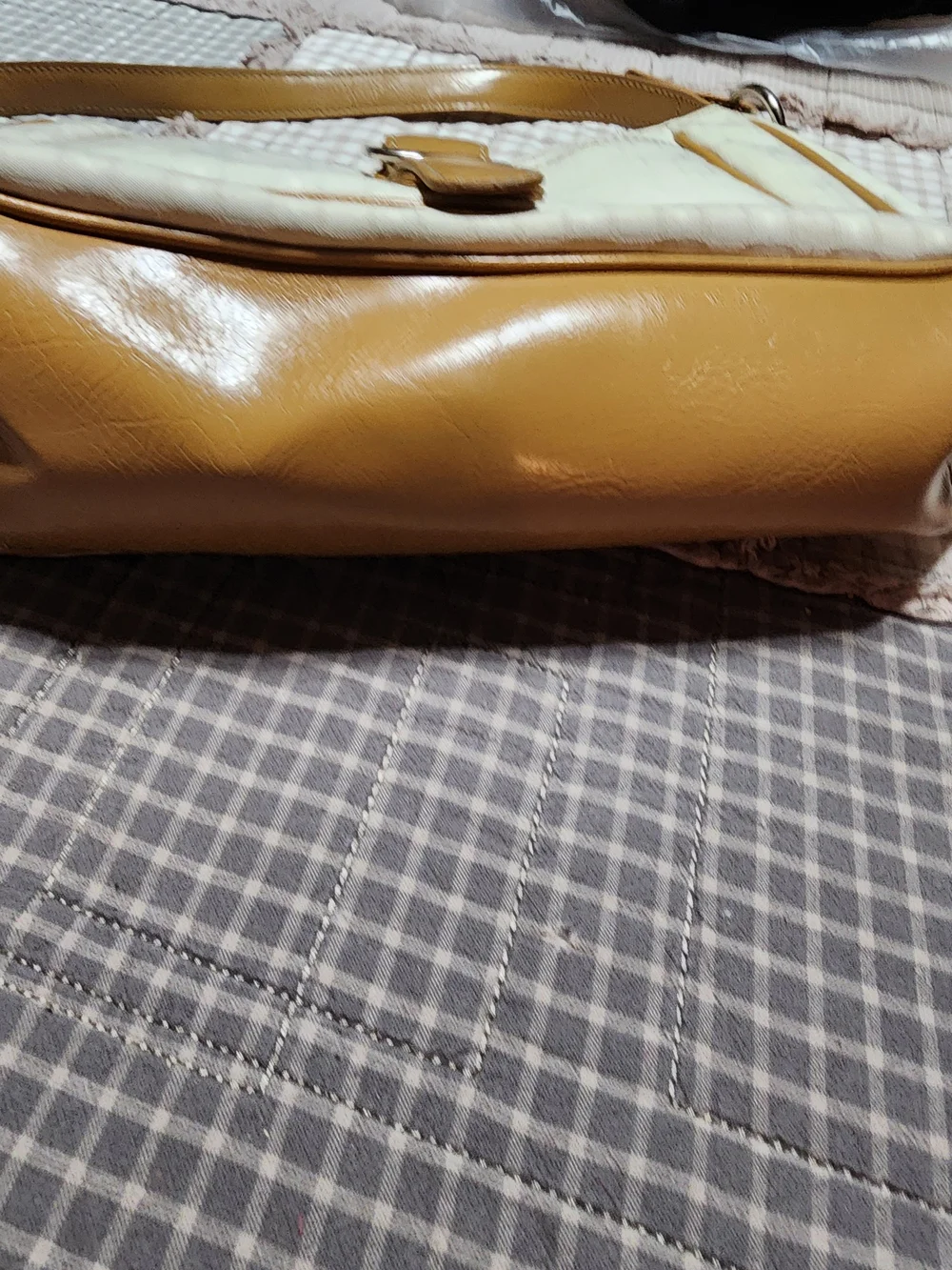 Nine West Cream and Tan Shoulder Hobo with Buckle Accent